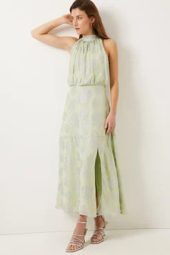 Fashion Oasis Petite Metallic Halter Neck Midi Dress Sage