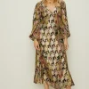 Sale Oasis Petite Metallic Paisley Printed Midi Dress Multi