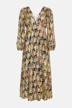 Sale Oasis Petite Metallic Paisley Printed Midi Dress Multi
