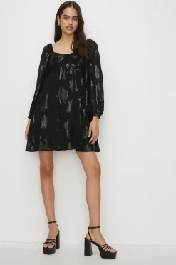 Fashion Oasis Petite Metallic Skater Dress Black