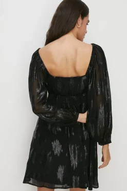 Fashion Oasis Petite Metallic Skater Dress Black