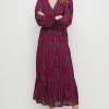 Online Oasis Petite Metallic V Front Midi Dress Berry