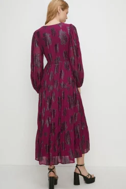 Online Oasis Petite Metallic V Front Midi Dress Berry