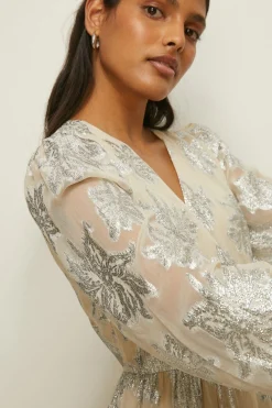 Sale Oasis Petite Metallic V Front Smock Mini Dress Ivory