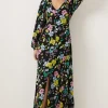 Online Oasis Petite Neon Printed V Neck Midi Dress Floral