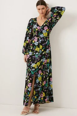 Online Oasis Petite Neon Printed V Neck Midi Dress Floral