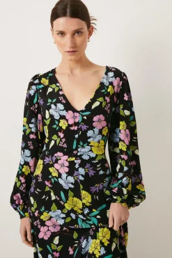 Online Oasis Petite Neon Printed V Neck Midi Dress Floral