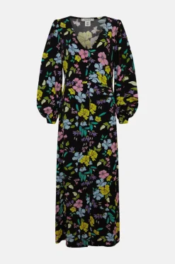 Online Oasis Petite Neon Printed V Neck Midi Dress Floral