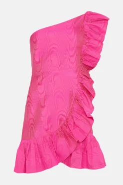 Sale Oasis Petite One Shoulder Ruffle Taffeta Dress Hot Pink