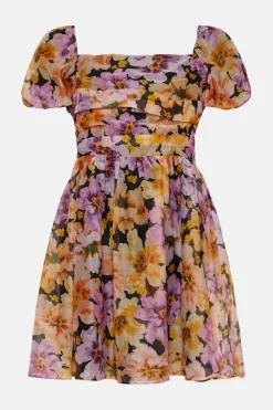 Sale Oasis Petite Organza Ruched Mini Dress Floral