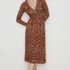Hot Oasis Petite Paisley Fixed Wrap Midi Dress Red