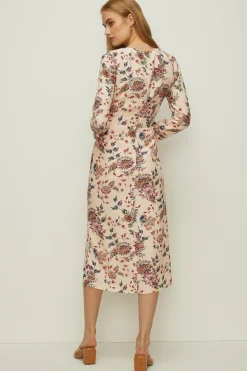 Outlet Oasis Petite Paisley Printed Ruched Side Midi Dress Ivory