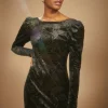 Hot Oasis Petite Paisley Puff Sleeve Velvet Mini Dress Black
