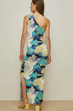 Discount Oasis Petite Palm Printed One Shoulder Midaxi Dress Lime