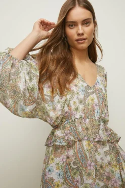 Clearance Oasis Petite Pastel Paisley Dobby Chiffon Dress Multi