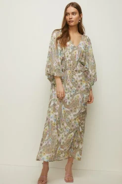 Clearance Oasis Petite Pastel Paisley Dobby Chiffon Dress Multi