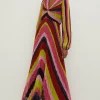 Clearance Oasis Petite Pleat Stripe Metallic V Midi Dress Pink