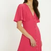 Hot Oasis Petite Premium Crepe Midi Tea Dress Pink