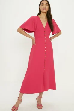Hot Oasis Petite Premium Crepe Midi Tea Dress Pink