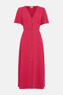 Hot Oasis Petite Premium Crepe Midi Tea Dress Pink