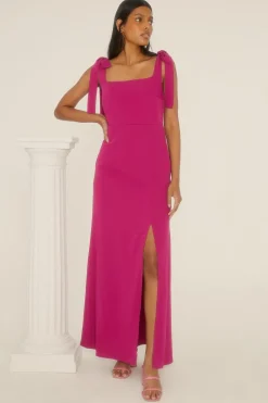 Fashion Oasis Petite Premium Crepe Tie Shoulder Midi Dress Pink