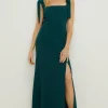 Online Oasis Petite Premium Crepe Tie Shoulder Midi Dress Emerald
