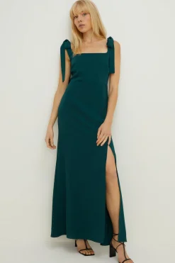 Online Oasis Petite Premium Crepe Tie Shoulder Midi Dress Emerald