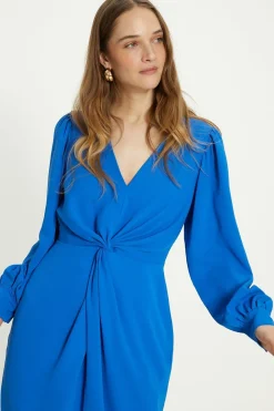 Online Oasis Petite Premium Crepe Twist Front Midi Dress Cobalt