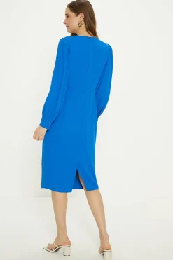 Online Oasis Petite Premium Crepe Twist Front Midi Dress Cobalt