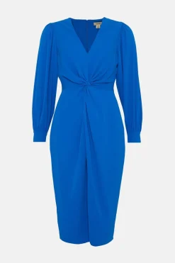 Online Oasis Petite Premium Crepe Twist Front Midi Dress Cobalt