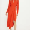Hot Oasis Petite Premium Crepe Waterfall Skirt Midi Dress Orange