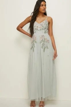 Fashion Oasis Petite Premium Flower Strappy Maxi Dress Duck Egg