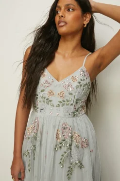 Fashion Oasis Petite Premium Flower Strappy Maxi Dress Duck Egg