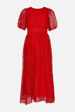 Sale Oasis Petite Premium Lace Midi Dress Red