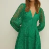Hot Oasis Petite Premium Lace V Neck Skater Dress Bright Green