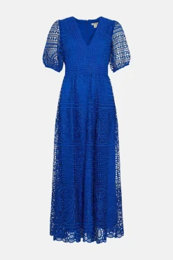 New Oasis Petite Premium Lace V Neck Maxi Dress Cobalt
