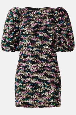 Best Oasis Petite Premium Mixed Sequin Puff Sleeve Mini Multi