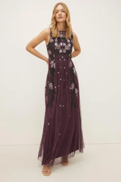 Best Oasis Petite Premium Sequin Embroidered Maxi Dress Aubergine