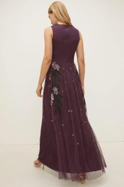 Best Oasis Petite Premium Sequin Embroidered Maxi Dress Aubergine