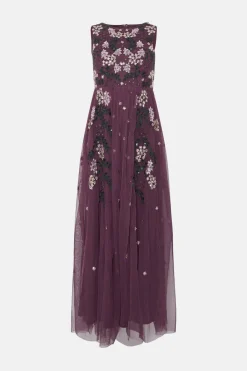 Best Oasis Petite Premium Sequin Embroidered Maxi Dress Aubergine