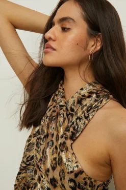 Hot Oasis Petite Print Tie Front Jumpsuit Animal
