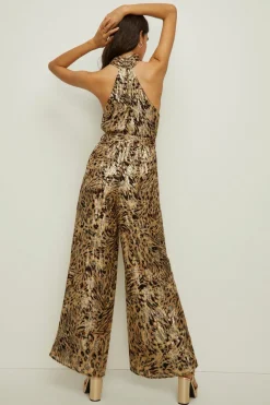Hot Oasis Petite Print Tie Front Jumpsuit Animal