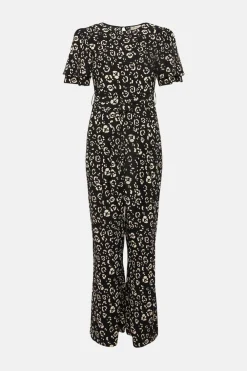 Discount Oasis Petite Printed Crepe Belted Jumpsuit Animal