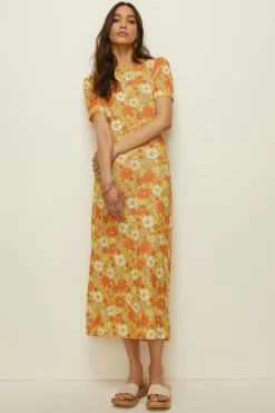 Fashion Oasis Petite Printed Mesh Tie Back Midi Dress Yellow