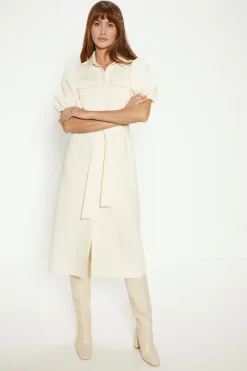 Fashion Oasis Petite Puff Sleeve Shirt Dress Ecru