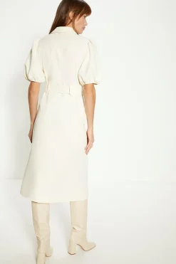 Fashion Oasis Petite Puff Sleeve Shirt Dress Ecru