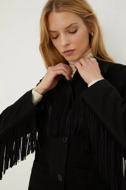 Outlet Oasis Petite Rachel Stevens Real Leather Fringe Jacket Black