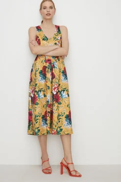 Clearance Oasis Petite Rose Floral Cross Back Scuba Dress Ochre