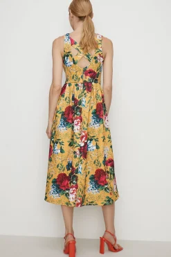 Clearance Oasis Petite Rose Floral Cross Back Scuba Dress Ochre
