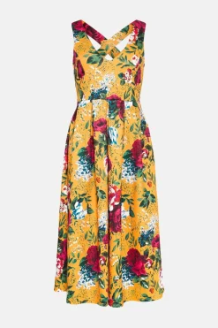 Clearance Oasis Petite Rose Floral Cross Back Scuba Dress Ochre